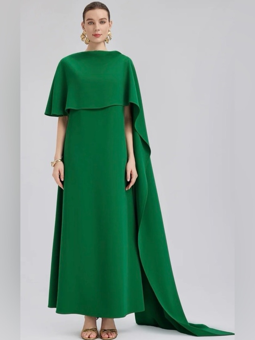 Rich Radi Q’s Emerald Shawl-Tie Evening Gown NWT